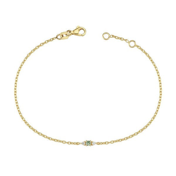 Petit armbånd i 14 karat guld med grøn safir og 0,04 ct diamanter fra Nuran